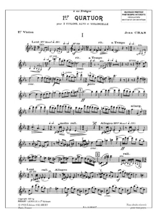 Quatuor à Cordes n° 1 - Jean Cras - Partition - Quatuors